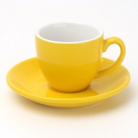 3.5oz 100cc Glssoy Yellow Color Beautiful Classical Big Espresso Cups Mugs and Saucers Plates Dishes Sets