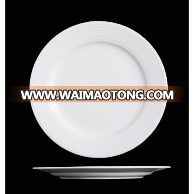 Wholesale hotel restaurant white dinner porcelain round embossed plate