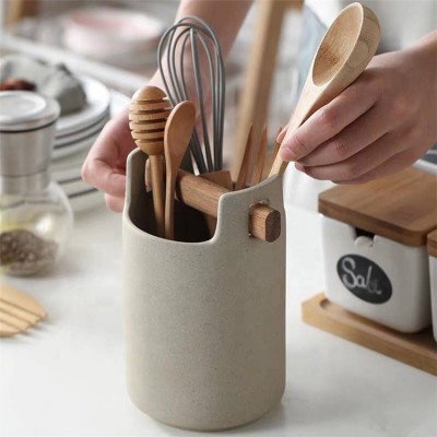 Hot Selling Matte Grey Rustic Ceramic Kitchen Utensil Holder For Home,Restaurant