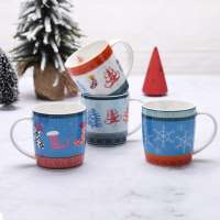 Christmas mug gift set ceramic double wall mug for kids snowflakes Christmas trees socks decal mugs