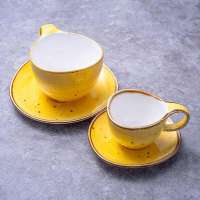 JQY Hot Selling Color Glazed Hand Painting Coffee Mug With Saucer In Various Colors For Hotel Event Banquet