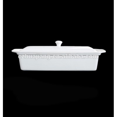 Wholesale professional hotel restaurant white dinner porcelain rectangular buffet tray with lid