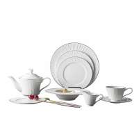 Expensive Silver Rim Luxury Dinner Set, Bone China Crockery for Hotel, Elegant dinnerware sets~