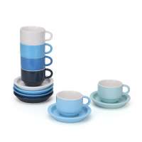 Colorful Porcelain Stackable Espresso Cups with Saucers and Metal Stand